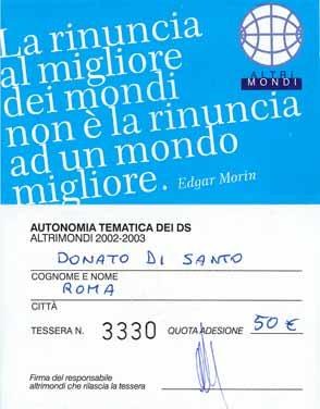 Tessera ALTRIMONDI 2002